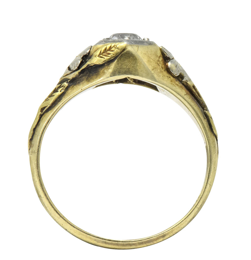 Arts & Crafts 0.42 CTW Diamond 14 Karat Tri-Colored Gold Floral Engagement Ring - Wilson's Estate Jewelry