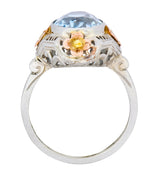 Arts & Crafts 3.10 CTW Aquamarine 14 Karat Tri-Colored Gold Floral Ring Circa 1900 - Wilson's Estate Jewelry