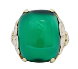 Arts & Crafts Chrysoprase 14 Karat Gold Lotus Ring - Wilson's Estate Jewelry
