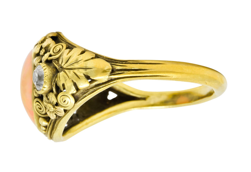 Arts & Crafts Opal Diamond 18 Karat Gold Floral Band Ring Circa 1900 - Wilson's Estate Jewelry