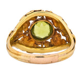 Arts & Crafts Peridot 18 Karat Gold Floral Foliate Ring - Wilson's Estate Jewelry