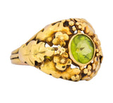 Arts & Crafts Peridot 18 Karat Gold Floral Foliate Ring - Wilson's Estate Jewelry