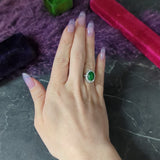 Art Deco Jadeite Jade Cabochon Diamond Platinum Cluster Gemstone Ring GIA