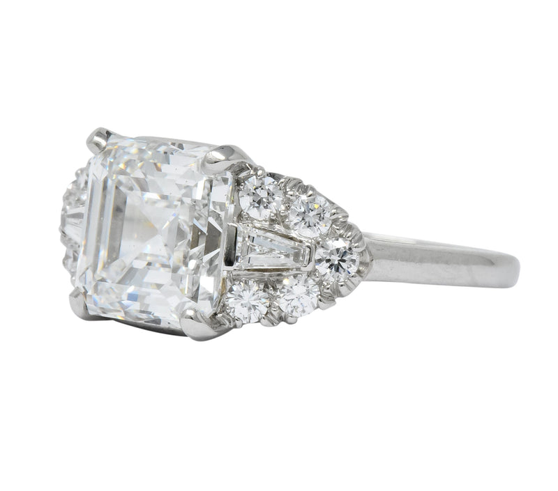 Bailey Banks & Biddle 1940's 4.08 CTW Asscher Diamond Platinum Engagement Ring GIA - Wilson's Estate Jewelry