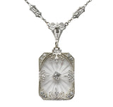 Balogh Art Deco Camphor Glass Diamond 14 Karat White Gold Necklace - Wilson's Estate Jewelry
