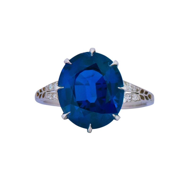 Belle Époque 6.78 CTW Sapphire Diamond Platinum Ring AGL Wilson's Estate Jewelry