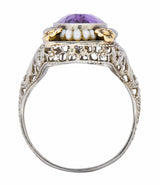Belle Époque Amethyst Pearl 14 Karat Two-Tone Gold Cocktail Ring - Wilson's Estate Jewelry