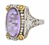 Belle Époque Amethyst Pearl 14 Karat Two-Tone Gold Cocktail Ring - Wilson's Estate Jewelry