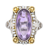 Belle Époque Amethyst Pearl 14 Karat Two-Tone Gold Cocktail Ring - Wilson's Estate Jewelry
