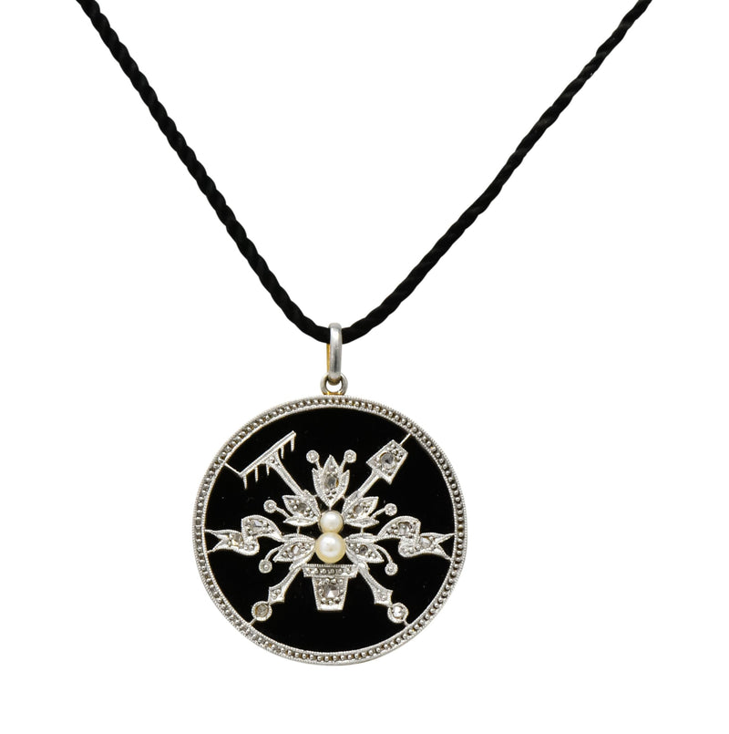 Ever Blossom Pendant, Yellow Gold, Onyx & Diamonds - Jewelry