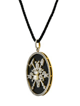 Belle Époque Diamond Onyx Platinum-Topped 18 Karat Gold French Flower Garden Pendant Necklace - Wilson's Estate Jewelry