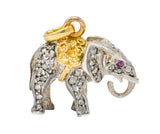 Belle Epoque French Diamond Ruby Silver 18 Karat Gold Elephant Charm Edwardian - Wilson's Estate Jewelry