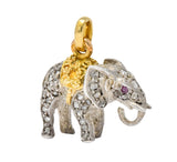 Belle Epoque French Diamond Ruby Silver 18 Karat Gold Elephant Charm Edwardian - Wilson's Estate Jewelry