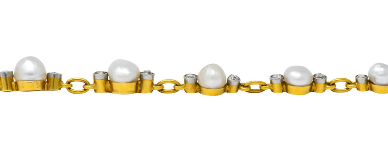 Belle Epoque French Pearl Diamond Platinum 18 Karat Gold Bracelet Circa 1910 - Wilson's Estate Jewelry