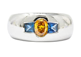 Vintage 1.19 CTW Fancy Intense Yellow-Orange Diamond Sapphire Platinum Men's Band Ring GIA Wilson's Estate Jewelry