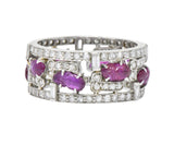 Bold Art Deco 2.50 CTW Diamond Carved Burmese Ruby Platinum Band Ring Wilson's Estate Jewelry