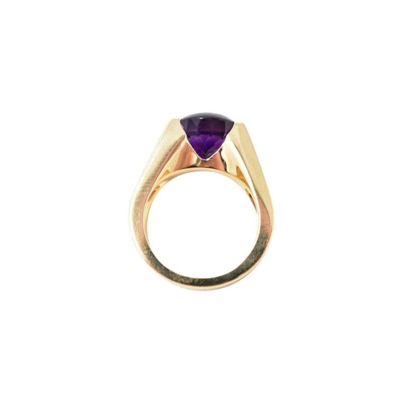 Bold Cartier Vintage 18K Yellow Gold Amethyst Diamond Unisex Ring Wilson's Estate Jewelry