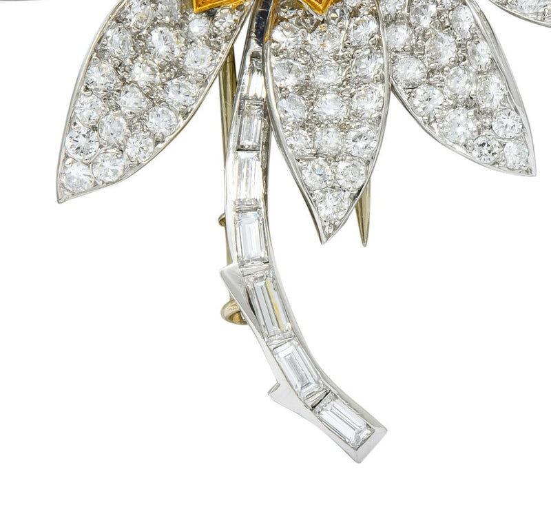 Boucheron Paris 1960's 8.60 CTW Diamond Sapphire Platinum 18 Karat Gold Flower Brooch - Wilson's Estate Jewelry