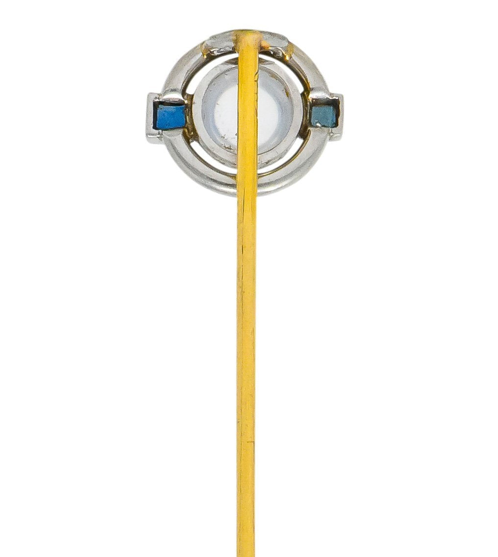 Brassler Co. 1910 Art Nouveau Moonstone Sapphire Platinum Stickpin - Wilson's Estate Jewelry