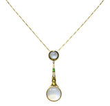 Brassler & Co. Art Nouveau Moonstone Demantoid Garnet Diamond 14 Karat Gold Drop Necklace - Wilson's Estate Jewelry