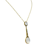 Brassler & Co. Art Nouveau Moonstone Demantoid Garnet Diamond 14 Karat Gold Drop Necklace - Wilson's Estate Jewelry
