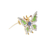Breathtaking Belle Epoque Sapphire, Demantoid, Ruby, Diamond & Platinum-Topped 18K Gold Butterfly Brooch Wilson's Estate Jewelry