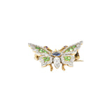 Breathtaking Belle Epoque Sapphire, Demantoid, Ruby, Diamond & Platinum-Topped 18K Gold Butterfly Brooch Wilson's Estate Jewelry