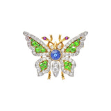 Breathtaking Belle Epoque Sapphire, Demantoid, Ruby, Diamond & Platinum-Topped 18K Gold Butterfly Brooch Wilson's Estate Jewelry