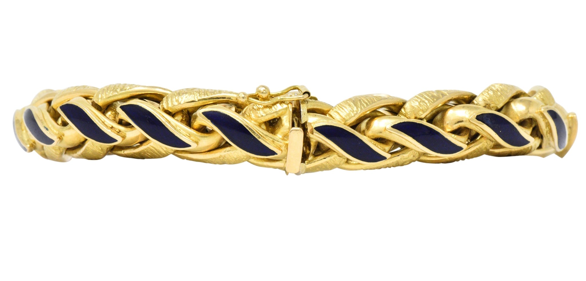 Brevetto Retro Enamel 18 Karat Gold Italian Braided Wheat Bracelet - Wilson's Estate Jewelry