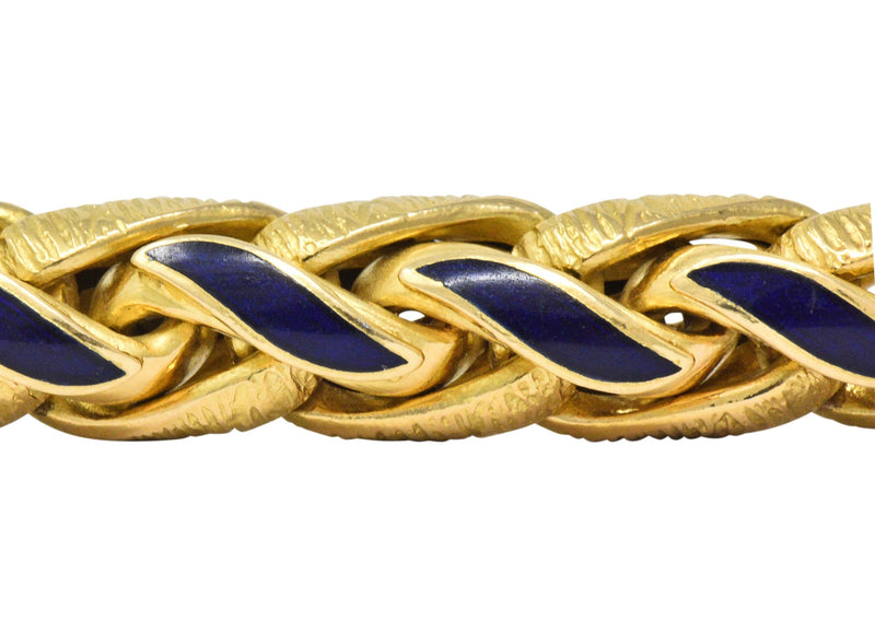 Brevetto Retro Enamel 18 Karat Gold Italian Braided Wheat Bracelet - Wilson's Estate Jewelry