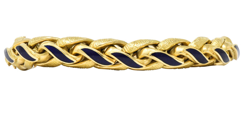 Brevetto Retro Enamel 18 Karat Gold Italian Braided Wheat Bracelet - Wilson's Estate Jewelry