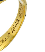 British 1882 Victorian Diamond Onyx Enamel 18 Karat Gold Flower Mourning Ring - Wilson's Estate Jewelry