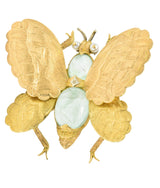 Buccellati 1960's 4.00 CTW Emerald Seed Pearl 18 Karat Gold Butterfly Brooch Wilson's Estate Jewelry