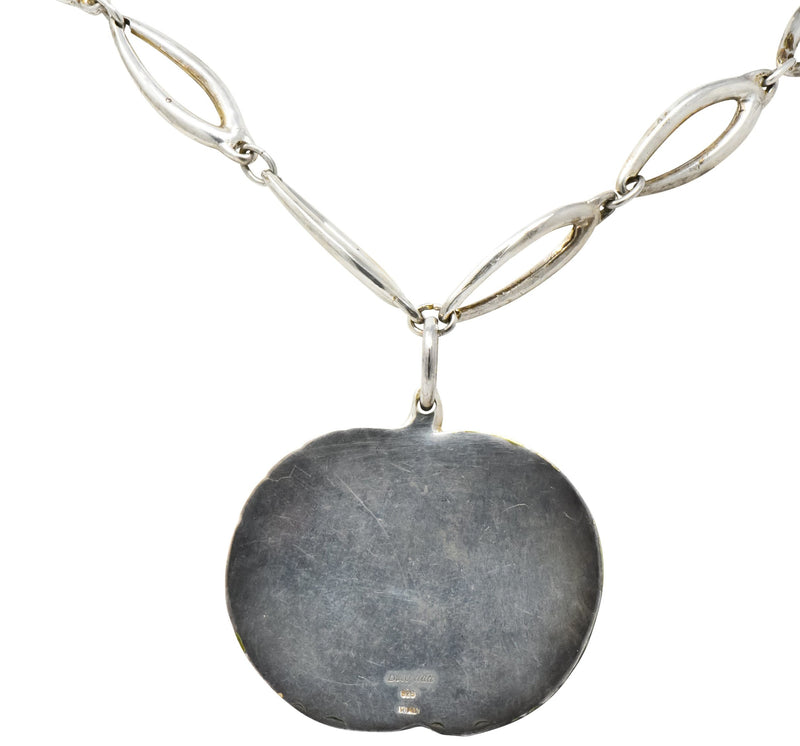 Buccellati Bold Enamel Sterling Silver Vintage Drop Pendant Necklace - Wilson's Estate Jewelry
