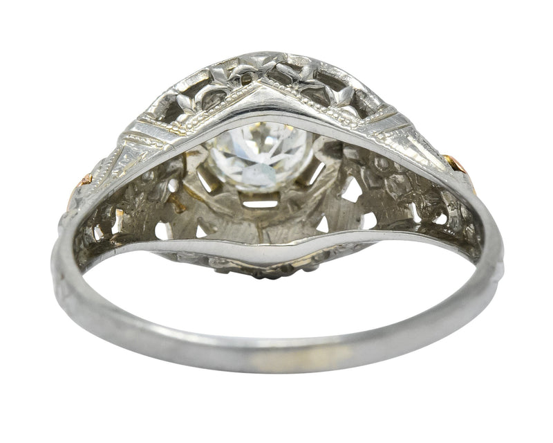 Bud & Blossom Art Deco 0.42 CTW Diamond 14 Karat Tri-Colored Gold Engagement Ring - Wilson's Estate Jewelry