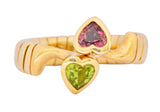 Bulgari 1.50 CTW Pink Tourmaline Peridot 18 Karat Yellow Gold Tubogas Heart Ring - Wilson's Estate Jewelry