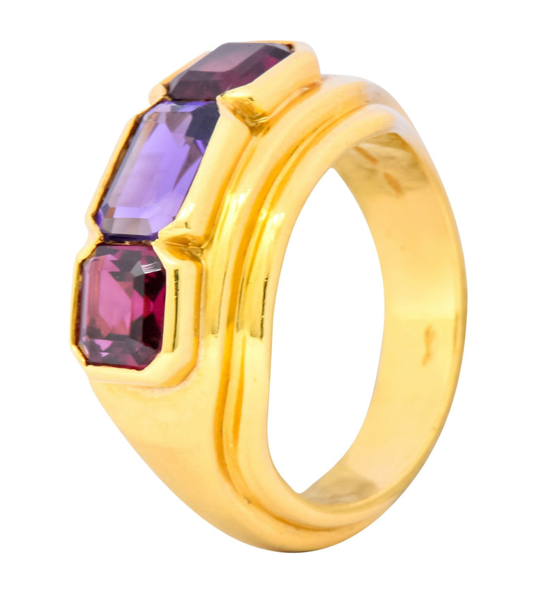 Bulgari 1.88 CTW Tourmaline Amethyst 18 Karat Gold Italian Band Ring - Wilson's Estate Jewelry