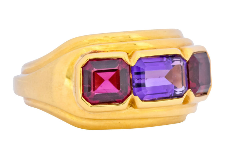 Bulgari 1.88 CTW Tourmaline Amethyst 18 Karat Gold Italian Band Ring - Wilson's Estate Jewelry