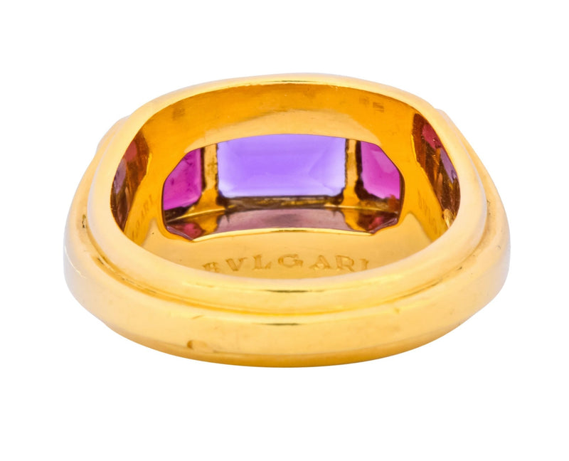 Bulgari 1.88 CTW Tourmaline Amethyst 18 Karat Gold Italian Band Ring - Wilson's Estate Jewelry