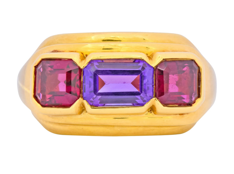 Bulgari 1.88 CTW Tourmaline Amethyst 18 Karat Gold Italian Band Ring - Wilson's Estate Jewelry