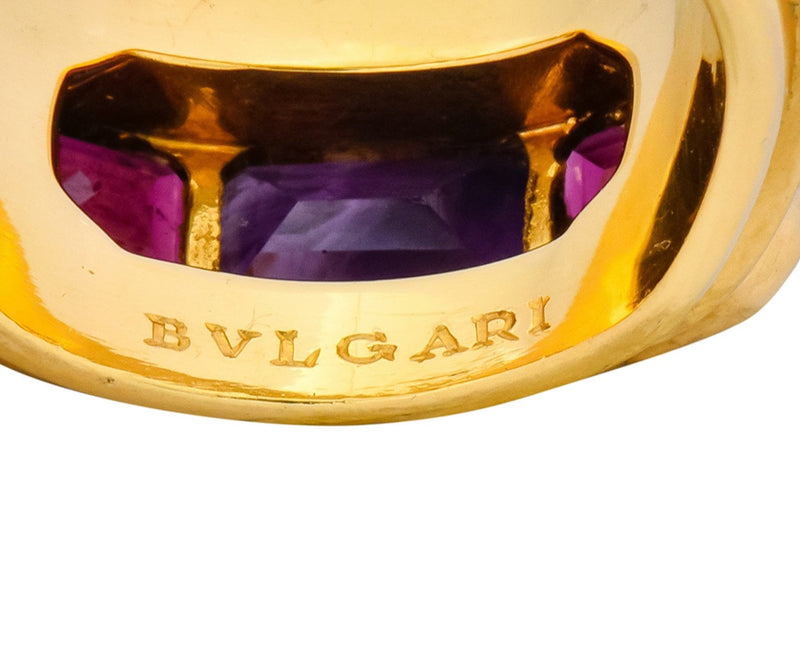 Bulgari 1.88 CTW Tourmaline Amethyst 18 Karat Gold Italian Band Ring - Wilson's Estate Jewelry