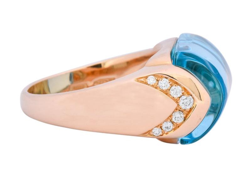 Bulgari 14.24 CTW Blue Topaz Diamond 18 Karat Gold Italian Tronchetto Ring - Wilson's Estate Jewelry