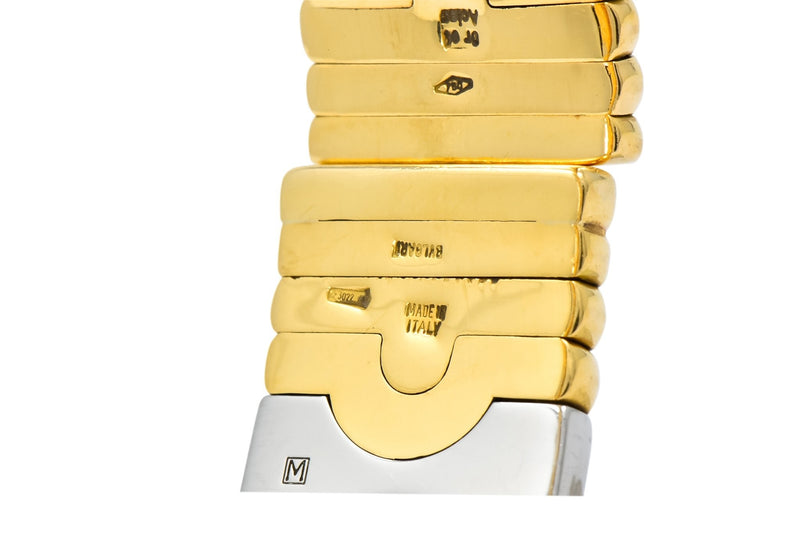 Bulgari 18 Karat Gold Stainless Steel Parentesi Bangle Bracelet - Wilson's Estate Jewelry