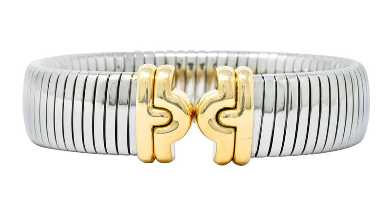 Bulgari 18 Karat Gold Steel Parentesi Tubogas Cuff Bracelet - Wilson's Estate Jewelry
