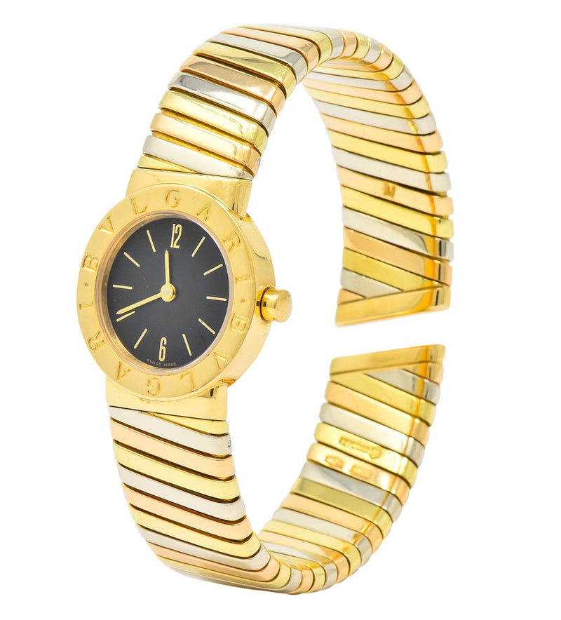 Bulgari 18 Karat Tri-Color Gold Tubogas Serpenti Flex Band Quartz Wrist Watch - Wilson's Estate Jewelry