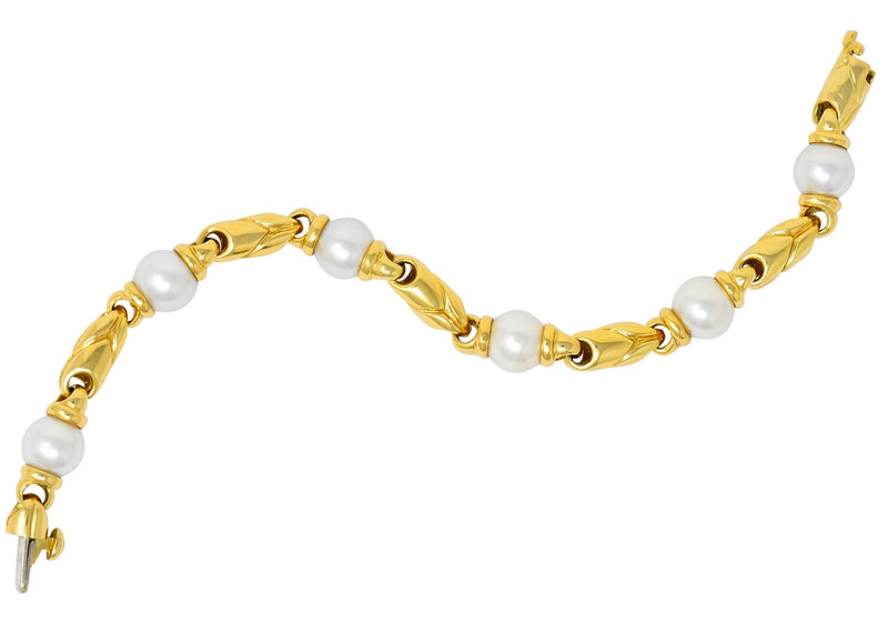 Bulgari 1980 Cultured Pearl 18 Karat Gold Link Bracelet - Wilson's Estate Jewelry