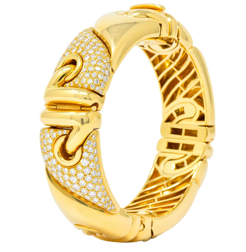 Bulgari 4.30 CTW Diamond 18 Karat Gold Stylized Link Cuff Bracelet - Wilson's Estate Jewelry