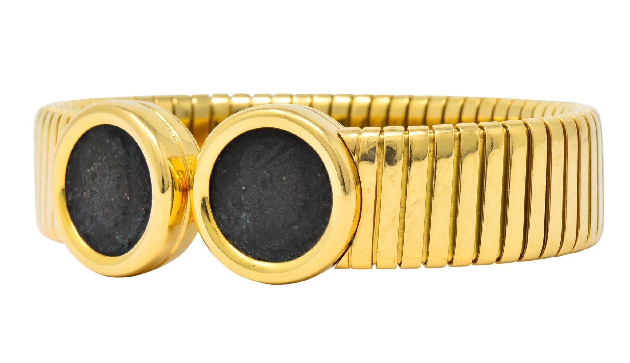 Bulgari Ancient Coin 18 Karat Gold Monete Emperor Constans of Rome Bangle Bracelet - Wilson's Estate Jewelry