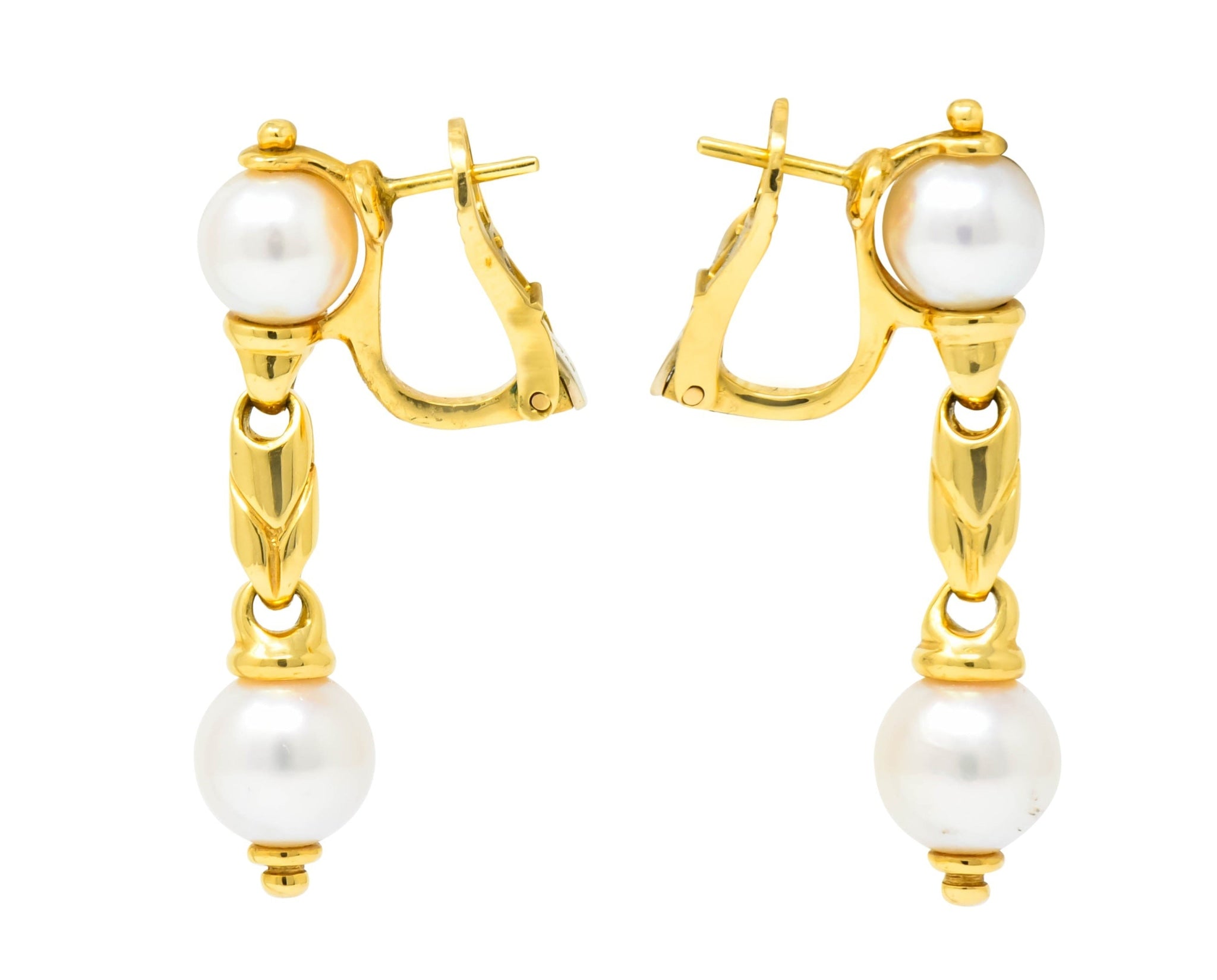 Bulgari Cultured Pearl 18 Karat Yellow Gold Drop Earrings Circa 1980 - Wilson's Estate Jewelry