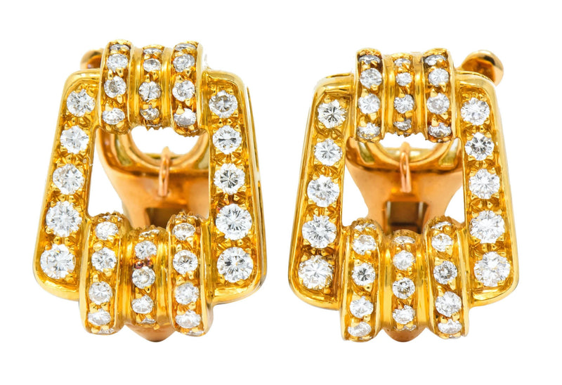 Bulgari Diamond 18 Karat Gold Link Ear-Clip Earrings - Wilson's Estate Jewelry